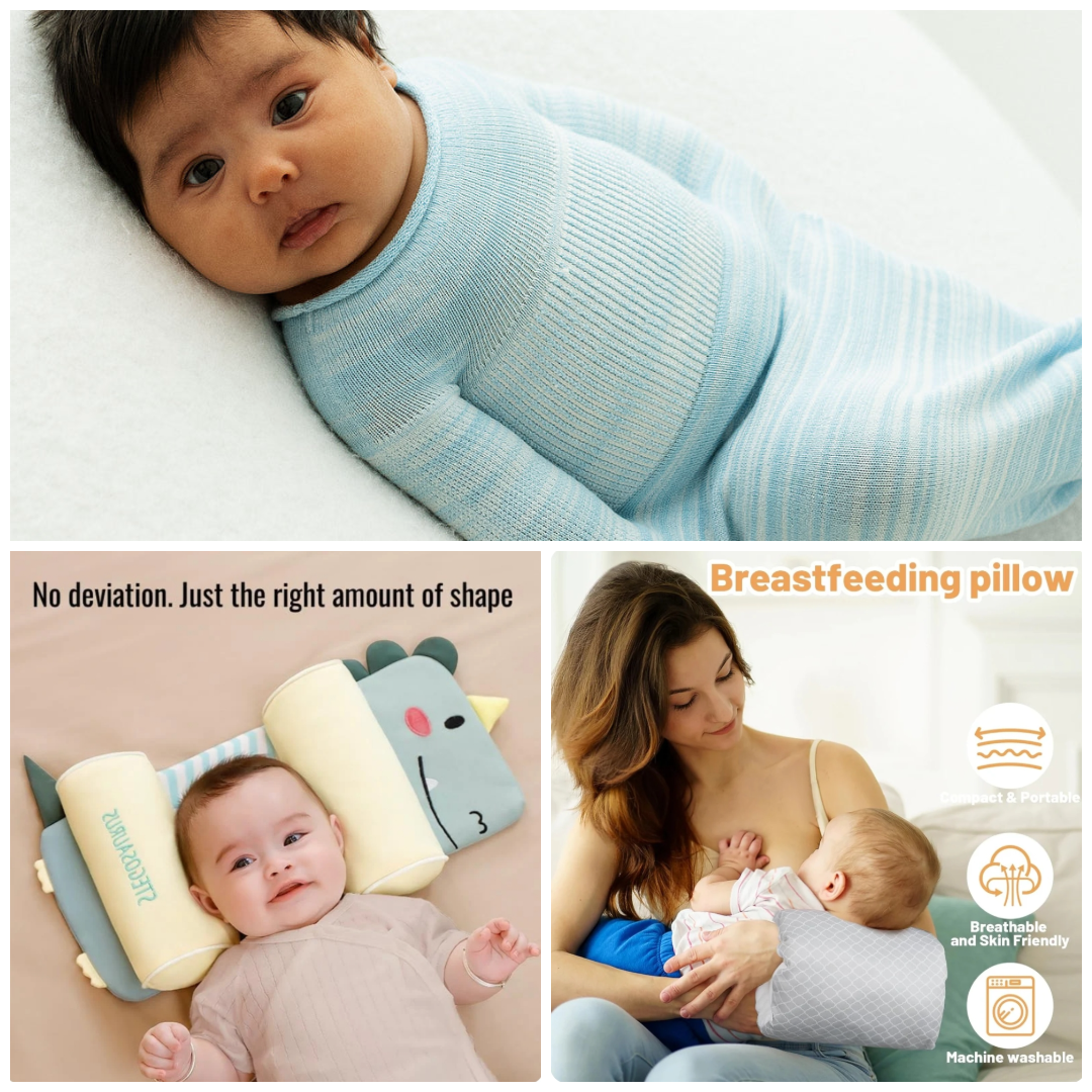 3 in 1 Trio Swaddlein Sleep Sack+Baby Head Shaping Pillow+Baby Arm Feeding Pillow